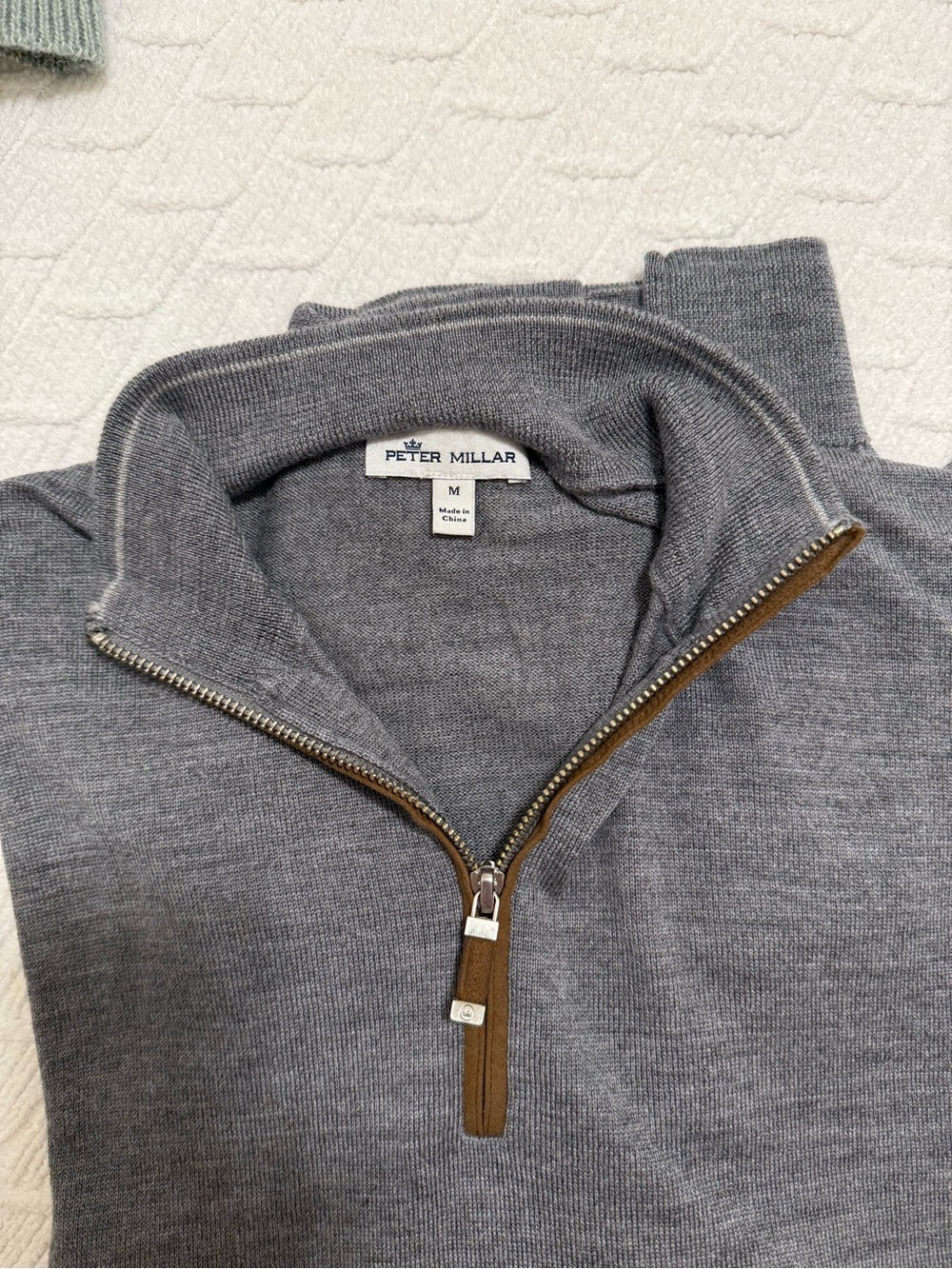 Peter Millar Gray Half-Zip Sweater with Brown Zip Trim